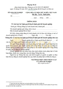 Mẫu thông báo hủy bỏ quyết định giải thể doanh nghiệp mới nhất 2025