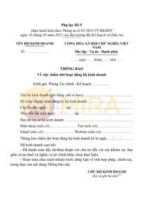 Mẫu thông báo chấm dứt hoạt động hộ kinh doanh